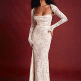 White Lace Long Autumn Winter Slim Bodycon Nightclub Sexy Party Maxi Dress