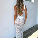 Lace Slim Bodycon Spaghetti Strap Long Backless Nightclub Sexy Summer Maxi Dress