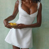 V-Neck Spaghetti Backless Lace Strap A-line Club Party Mini Dress
