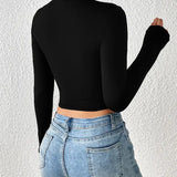 Turtle Neck Long Sleeve Solid Crop Top