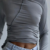 Turtleneck Y2K Long Sleeve Autumn Winter Casual Black Basic Vintage Crop Tops