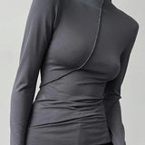 Turtleneck Y2K Long Sleeve Autumn Winter Casual Black Basic Vintage Crop Tops
