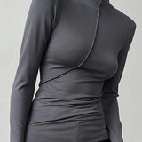Turtleneck Y2K Long Sleeve Autumn Winter Casual Black Basic Vintage Crop Tops