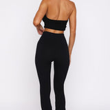Scared To Confess Seamless Ribbed Flare Pants Black