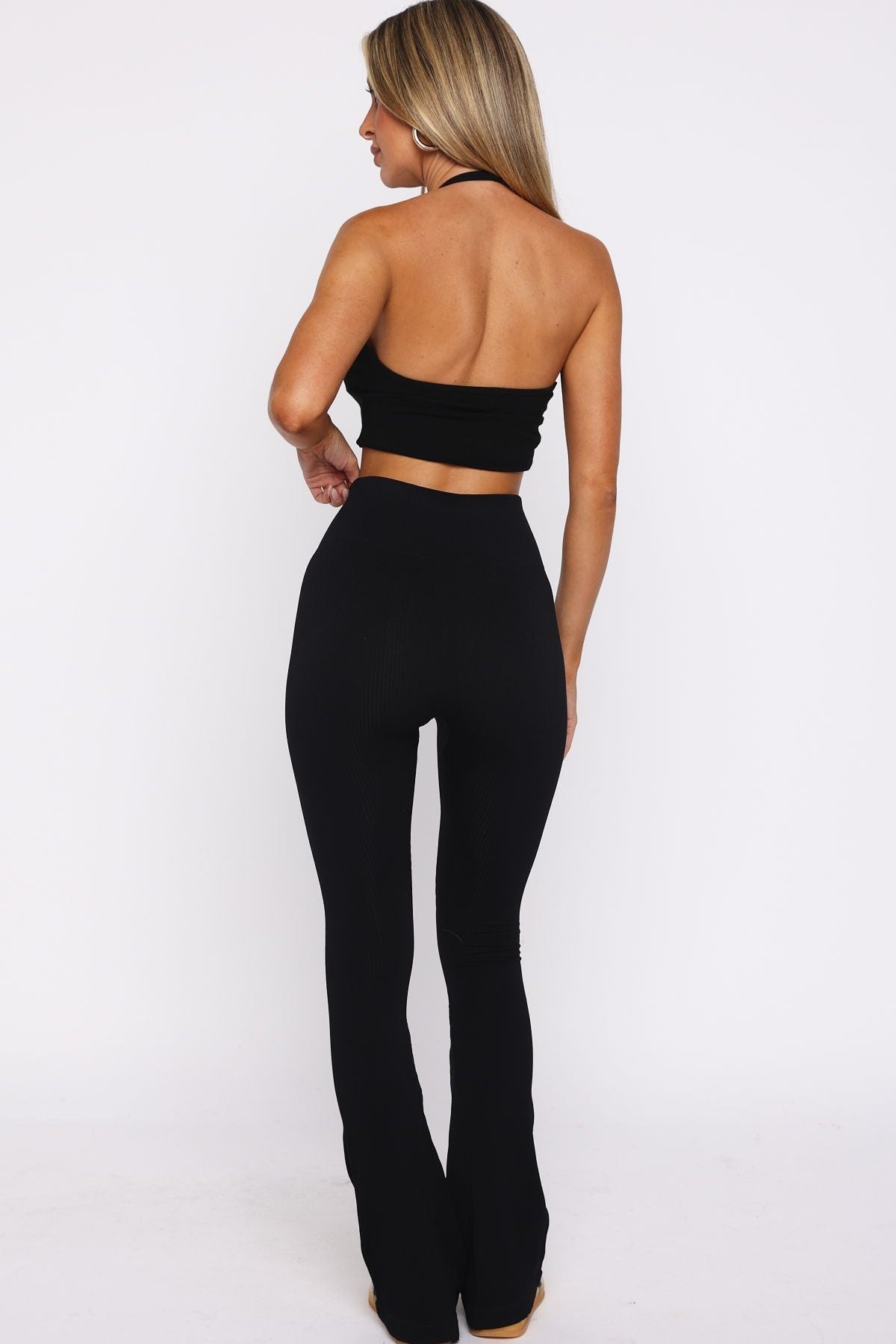 Scared To Confess Seamless Ribbed Flare Pants Black
