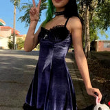 Velvet Gothic Sexy Black Vintage Spaghetti Strap High Waist Aesthetic Elegant Party Dress
