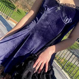 Velvet Gothic Sexy Black Vintage Spaghetti Strap High Waist Aesthetic Elegant Party Dress