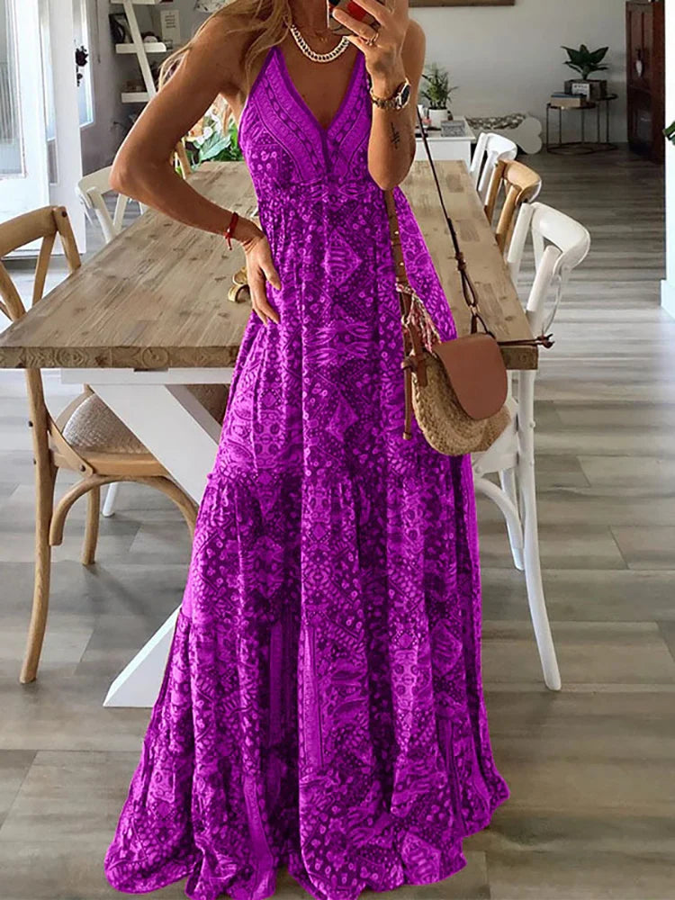 Sexy Vintage Backless Spaghetti Strap Boho Dress