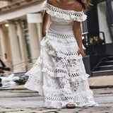 Elegant White Lace Off Shoulder Boho Dress