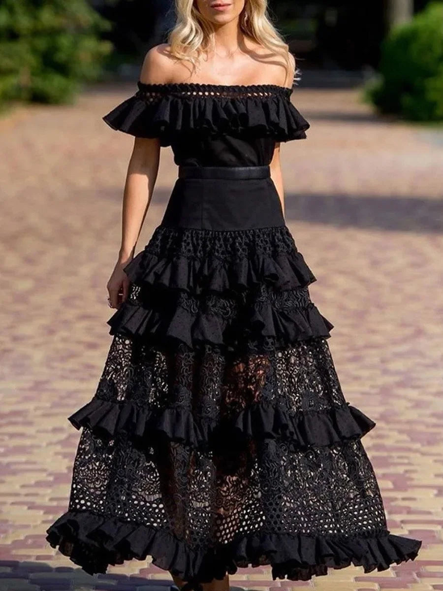 Elegant White Lace Off Shoulder Boho Dress