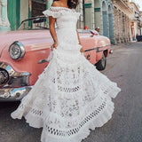 Elegant White Lace Off Shoulder Boho Dress