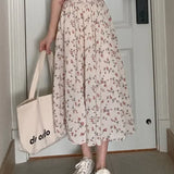 Vintage A-line Pleated Drawstring Elastic Waist Midi Skirt