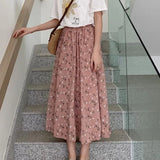 Vintage A-line Pleated Drawstring Elastic Waist Midi Skirt