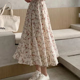 Vintage A-line Pleated Drawstring Elastic Waist Midi Skirt