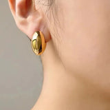 Gold Plated Smooth Metal Hoop Women Glossy Shiny French Luxury Fashion Statement Jewelry Earring