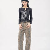 Vintage Leopard Print Wide Leg Panther Denim Jeans