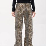 Vintage Leopard Print Wide Leg Panther Denim Jeans