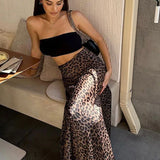 Leopard Print Street Chic Zipper Long Skirt
