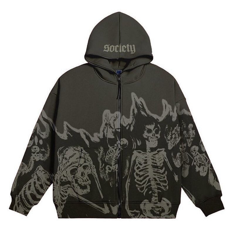 Vintage Printed Zip Up Hoodie