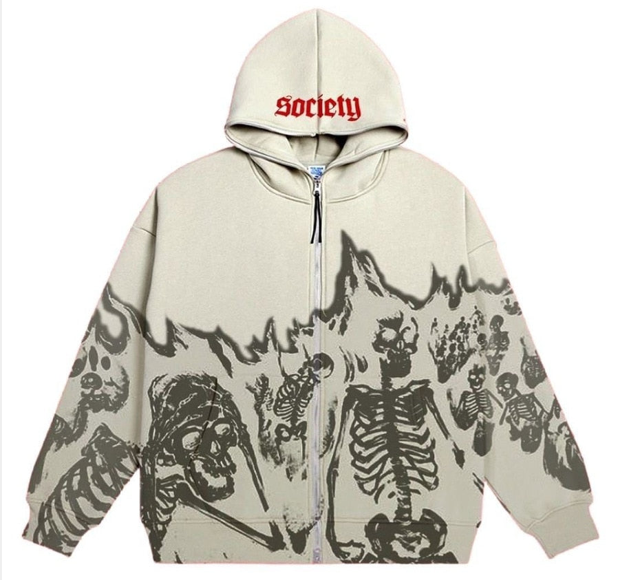 Vintage Printed Zip Up Hoodie