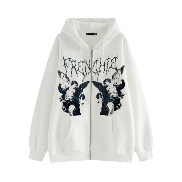 Vintage Printed Zip Up Hoodie