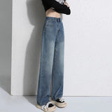 Vintage Wide-Legged Female 2025 New Explosive High-waisted Straight Loose Small Drag Jeans