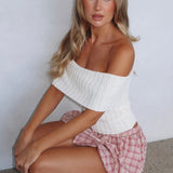 What I Want To Hear Off Shoulder Knit Top Cream