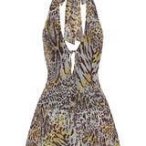 Too Extra Halter Mini Dress Leopard Spritz
