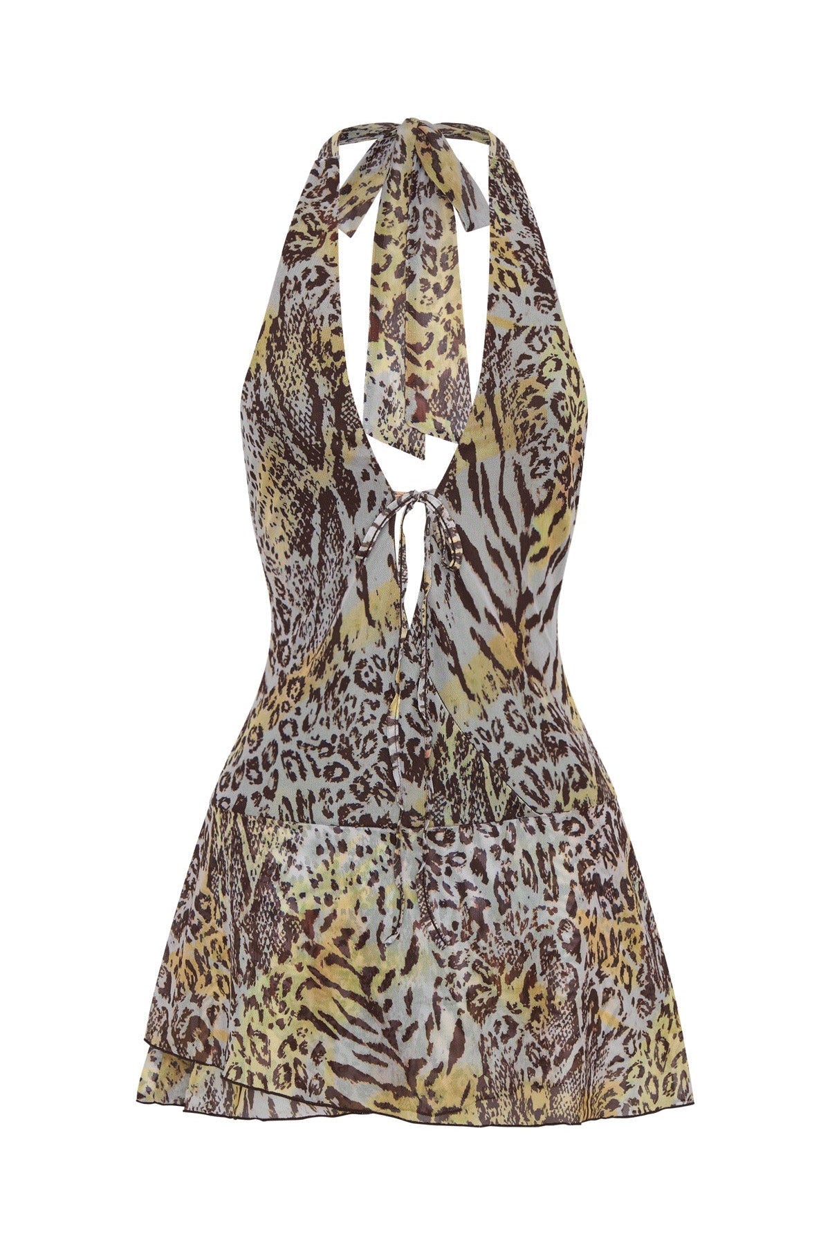 Too Extra Halter Mini Dress Leopard Spritz