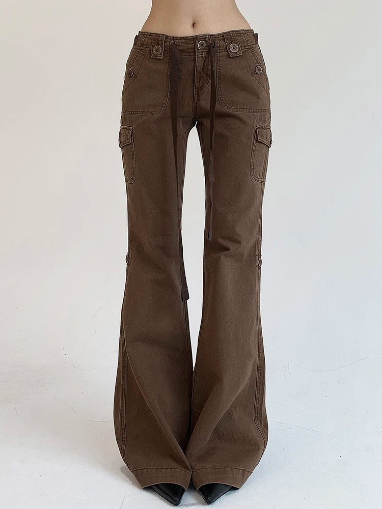 Weekeep Brown Low Rise Slim Flared Bottom