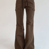 Weekeep Brown Low Rise Slim Flared Bottom
