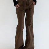 Weekeep Brown Low Rise Slim Flared Bottom