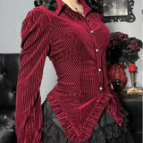 Medieval Retro Velvet Elegant Striped Red Cardigan