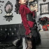 Medieval Retro Velvet Elegant Striped Red Cardigan