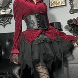 Medieval Retro Velvet Elegant Striped Red Cardigan