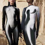 Weird Puss Gradient Women Maxi Dress Skinny Stretchy Long Sleeve O-Neck Trend Bodycon