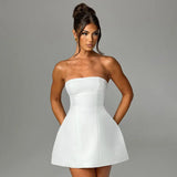 White A-line Strapless High Waist Summer Fashion Sleeveless Slim Mini Dress