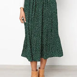 Dots Floral Print Elastic Side Pockets Skirt