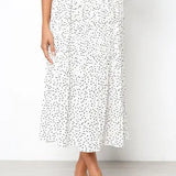 Dots Floral Print Elastic Side Pockets Skirt