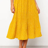 Dots Floral Print Elastic Side Pockets Skirt
