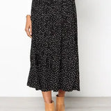 Dots Floral Print Elastic Side Pockets Skirt