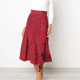 Dots Floral Print Elastic Side Pockets Skirt