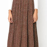 Dots Floral Print Elastic Side Pockets Skirt