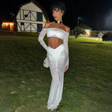 Mesh See Through Long Ruched Summer Skirt