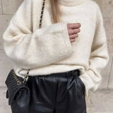 White O Neck Loose Knitted For Women Fashion Long Sleeves Oversize Sweater