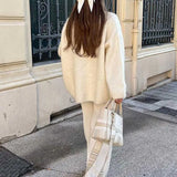White O Neck Loose Knitted For Women Fashion Long Sleeves Oversize Sweater