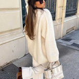 White O Neck Loose Knitted For Women Fashion Long Sleeves Oversize Sweater