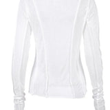 White O-Neck Yellow Long Sleeve Fall Slim Elastic Solid Crop Tops
