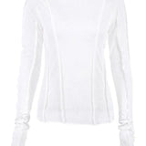 White O-Neck Yellow Long Sleeve Fall Slim Elastic Solid Crop Tops