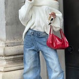 White Off Shoulder Backless Pleat Striped Loose Long Sleeve Fashion Ladies Party Sweater